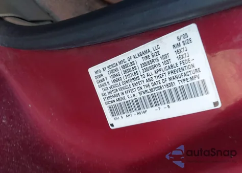 2005 Honda Odyssey Ex-L из США, поврежденный, VIN 5FNRL38705B118351